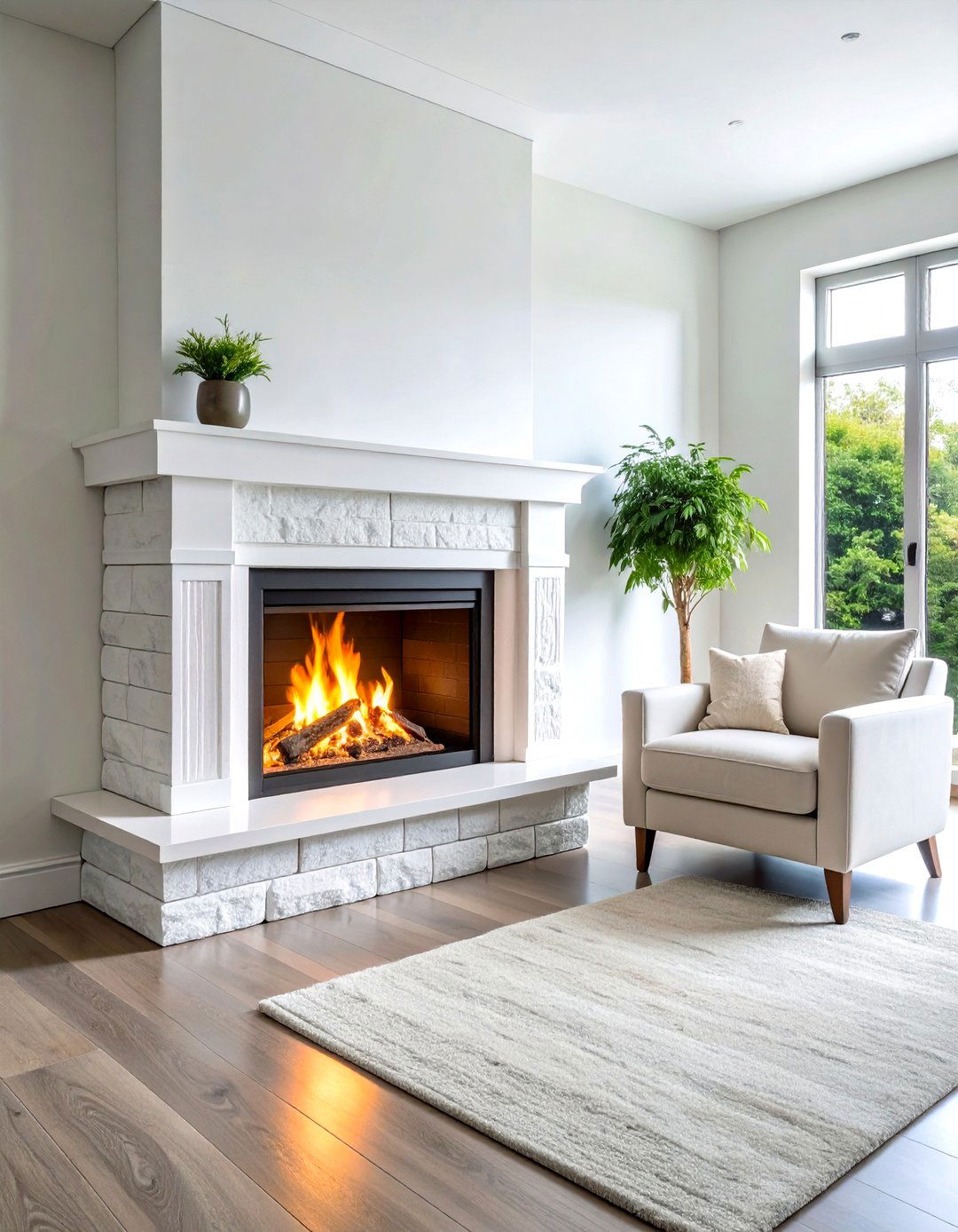 Electric White Stone Fireplace with Modern Convenience - 20 White Stone Fireplace Ideas