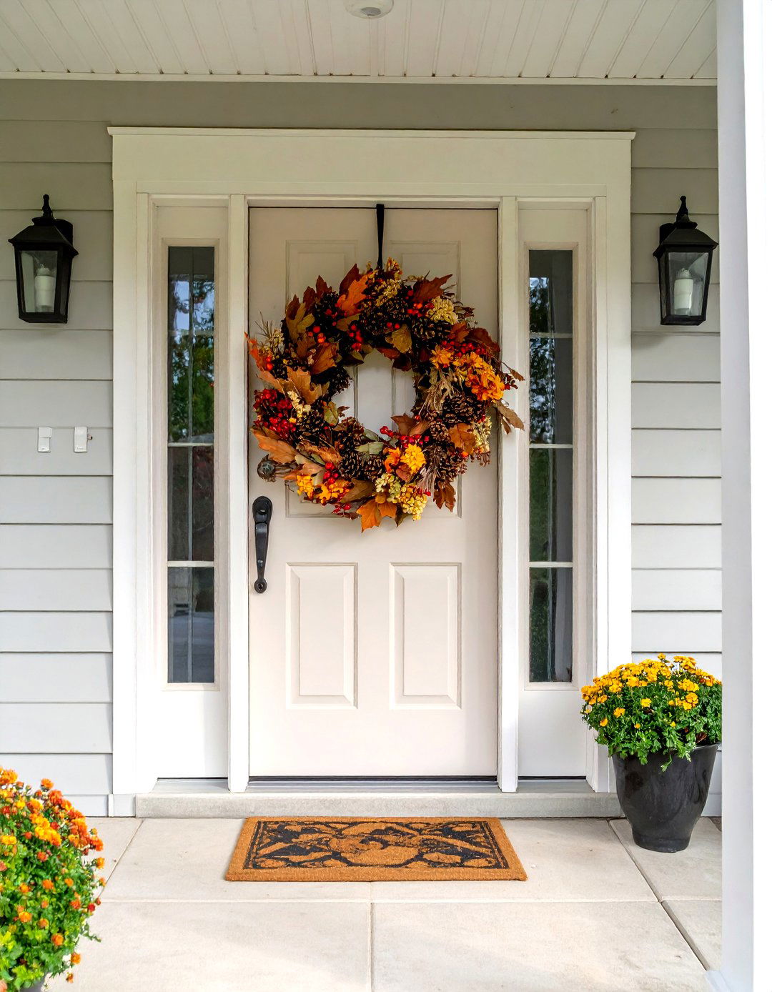 Elegant Autumn Wreath Fall Porch Centerpiece - 20 Fall Porch Decor Ideas
