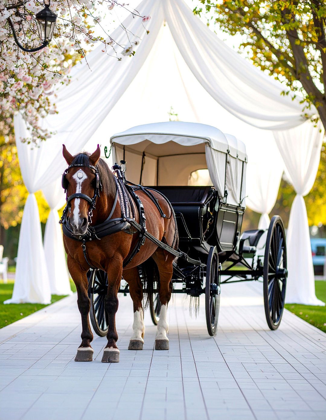Elegant Horse Drawn Carriage Wedding Entrance with Fairytale Styling - 20 Wedding Entrance Ideas