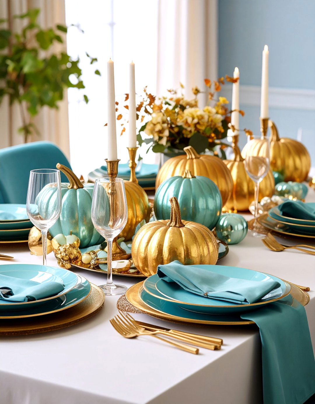 Elegant Metallic Pumpkin Decor Display - 20 Pumpkin Decor Ideas