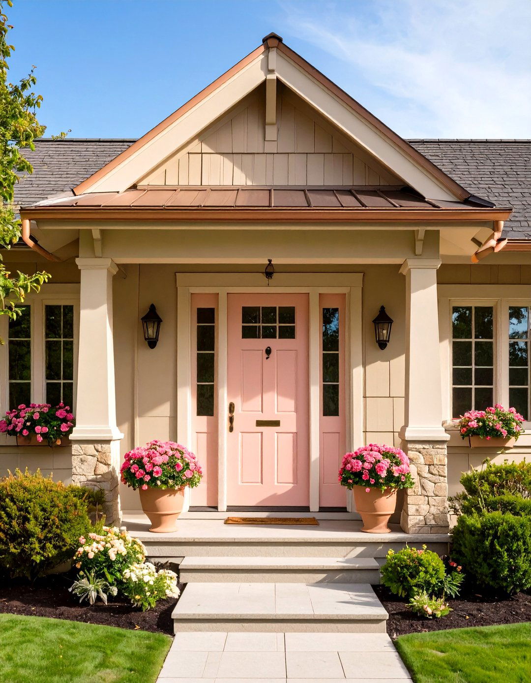Elegant Taupe with Soft Blush Pink Accents - 20 Exterior Taupe House Color Combinations