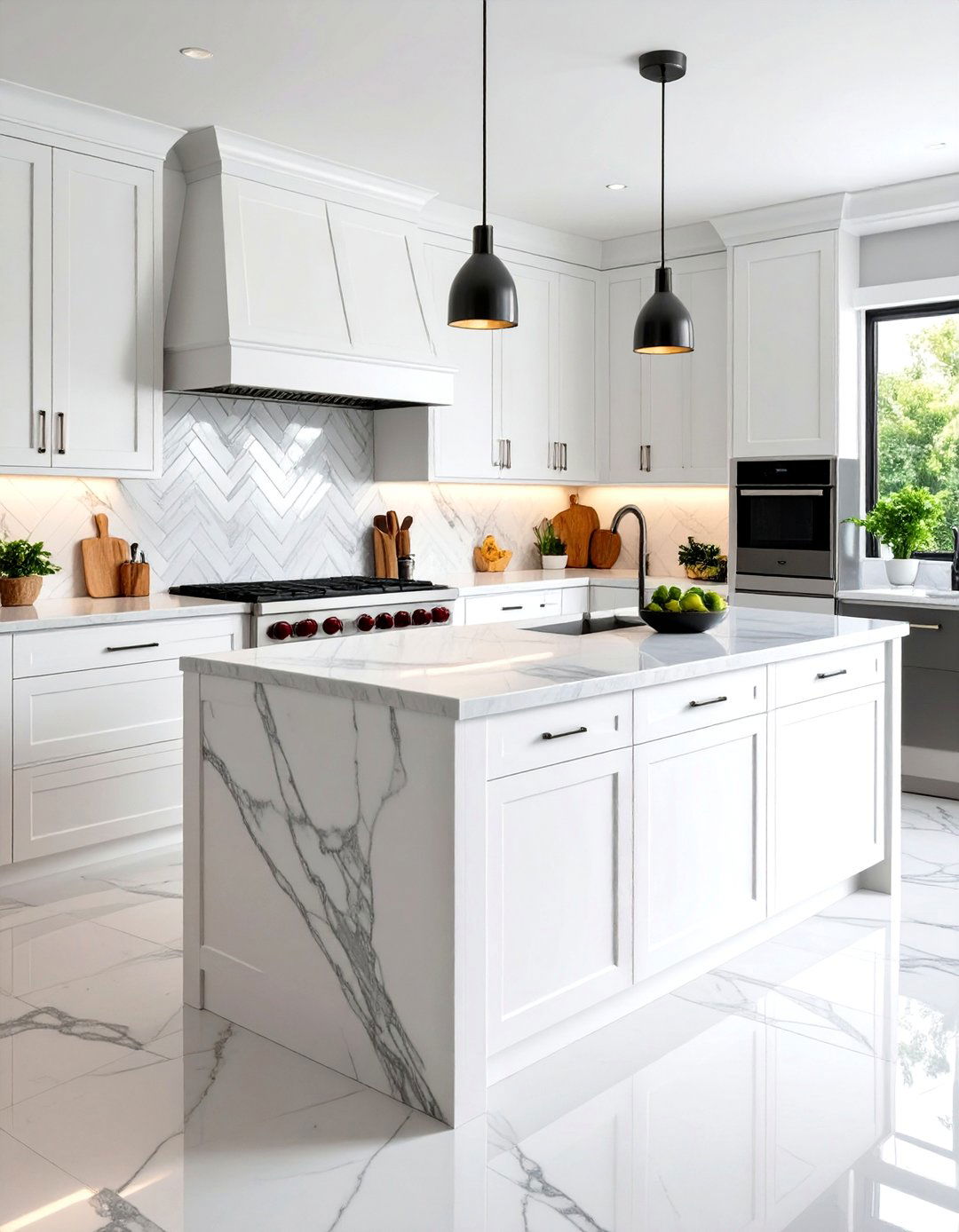 Elegant White Cabinet Kitchen Backsplash Marble Herringbone - 20 White Cabinet Kitchen Backsplash Ideas
