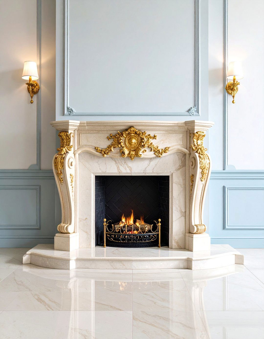 Elegantly Carved Louis XV Surround - 20 French Country Fireplace Ideas