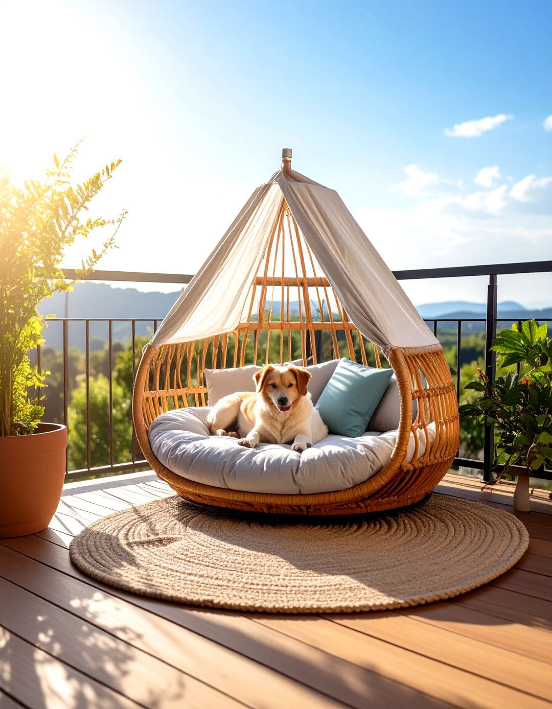 Elevated Cooling Bed with Shade Canopy - 20 Dog Balcony Ideas