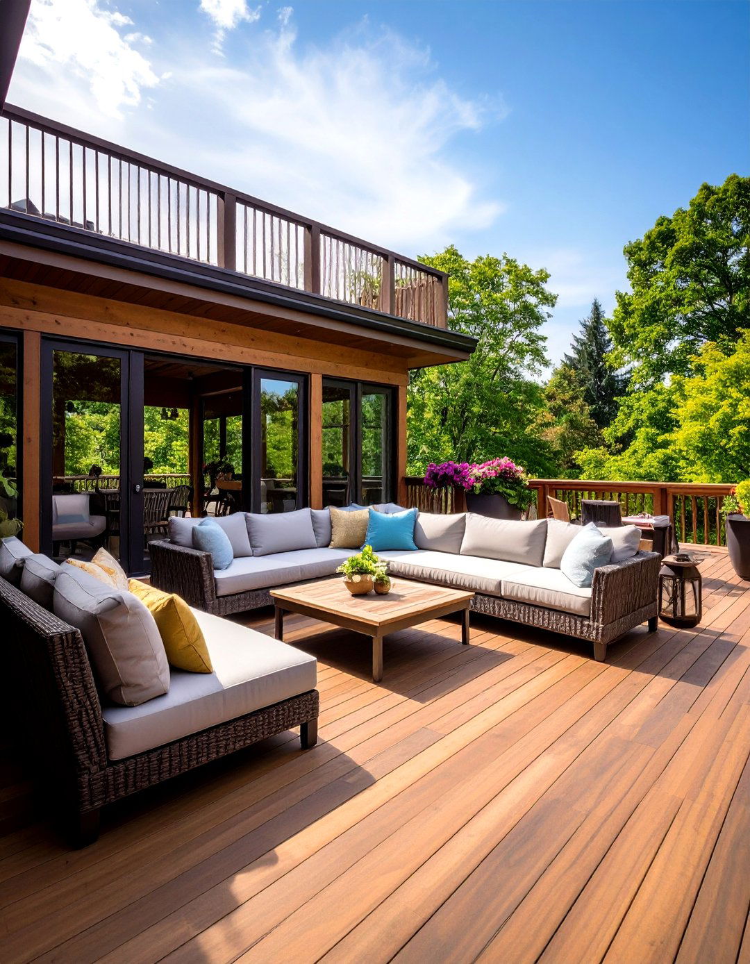 Elevated Deck with Sunken Sunroom Lounge - 20 Sunroom and Deck Combo Ideas