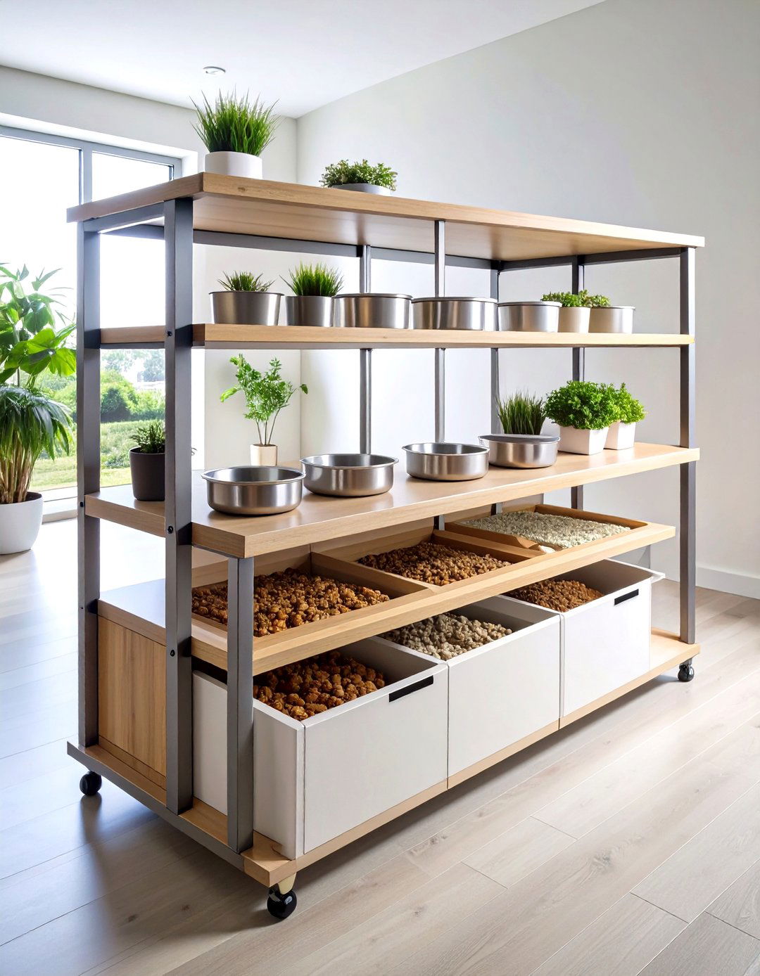 Elevated Dog Feeding Station Corner - 20 Dog Room Ideas