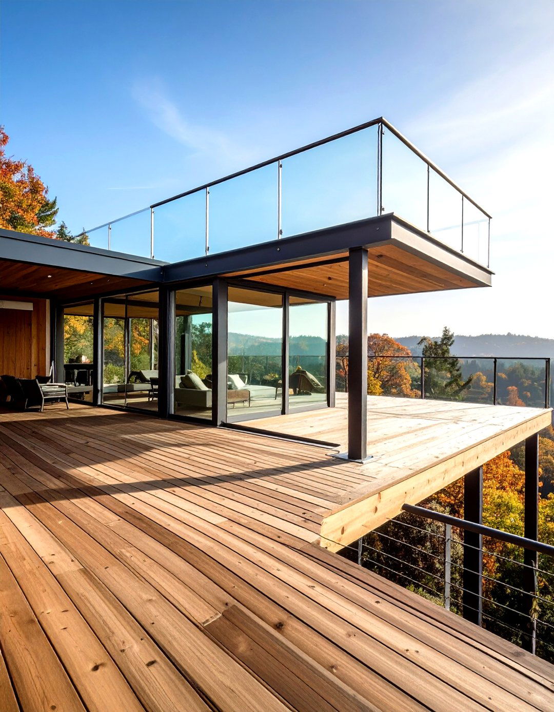 Elevated Floating Deck Over a Steep Slope - 20 Floating Deck Ideas