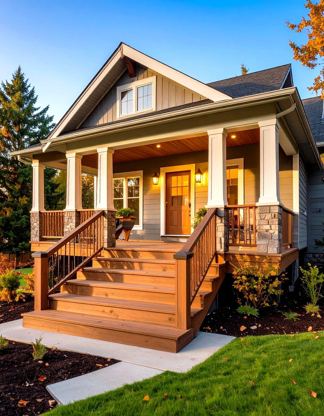 Elevated Front Porch Deck with Grand Steps - 20 Front Porch Deck Ideas