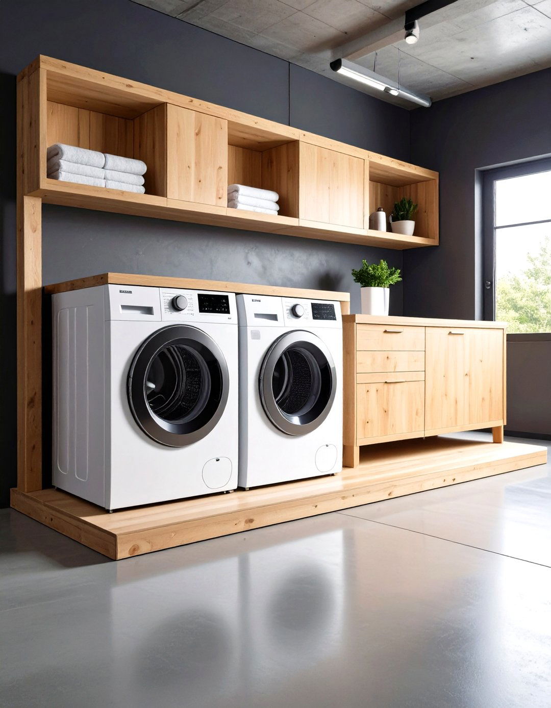 Elevated Garage Laundry Platform for Flood Safety - 20 Garage Laundry Room Ideas