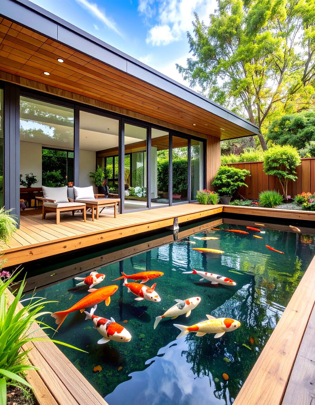 Elevated Koi Raised Garden Pond with Viewing Windows - 20 Raised Garden Pond Ideas