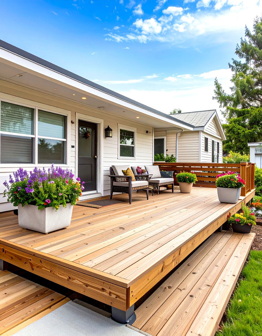 Elevated Mobile Home Deck with Integrated Storage - 20 Mobile Home Deck Ideas