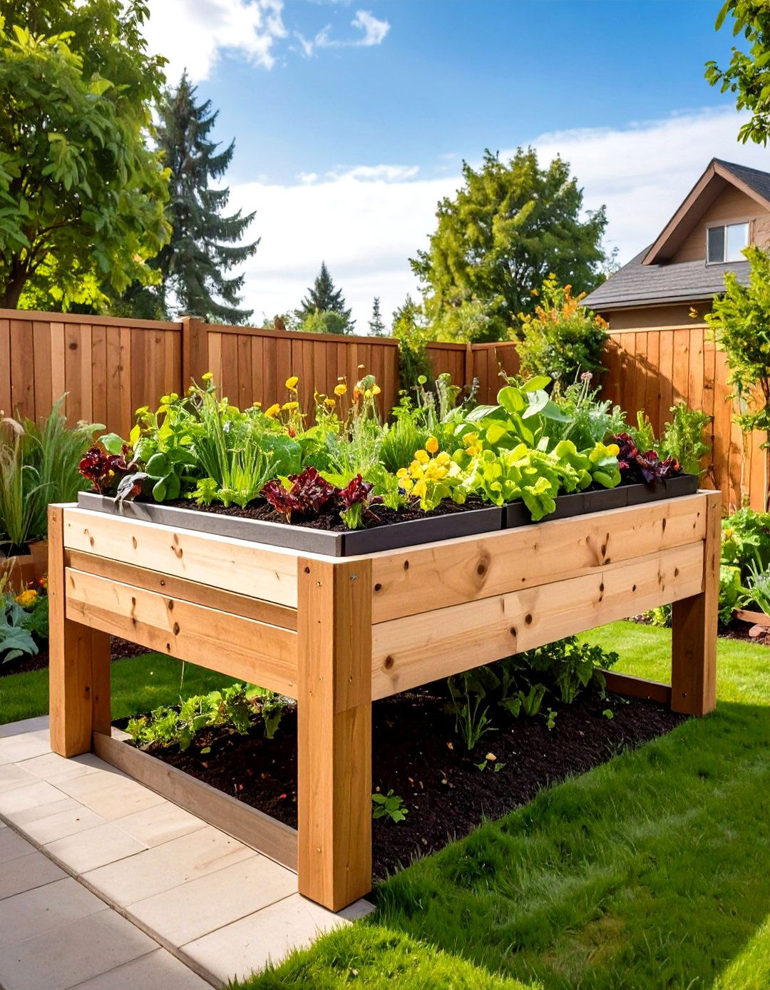 Elevated Table Style Raised Garden Bed Along Fence Unit - 20 Raised Garden Bed Along Fence Ideas
