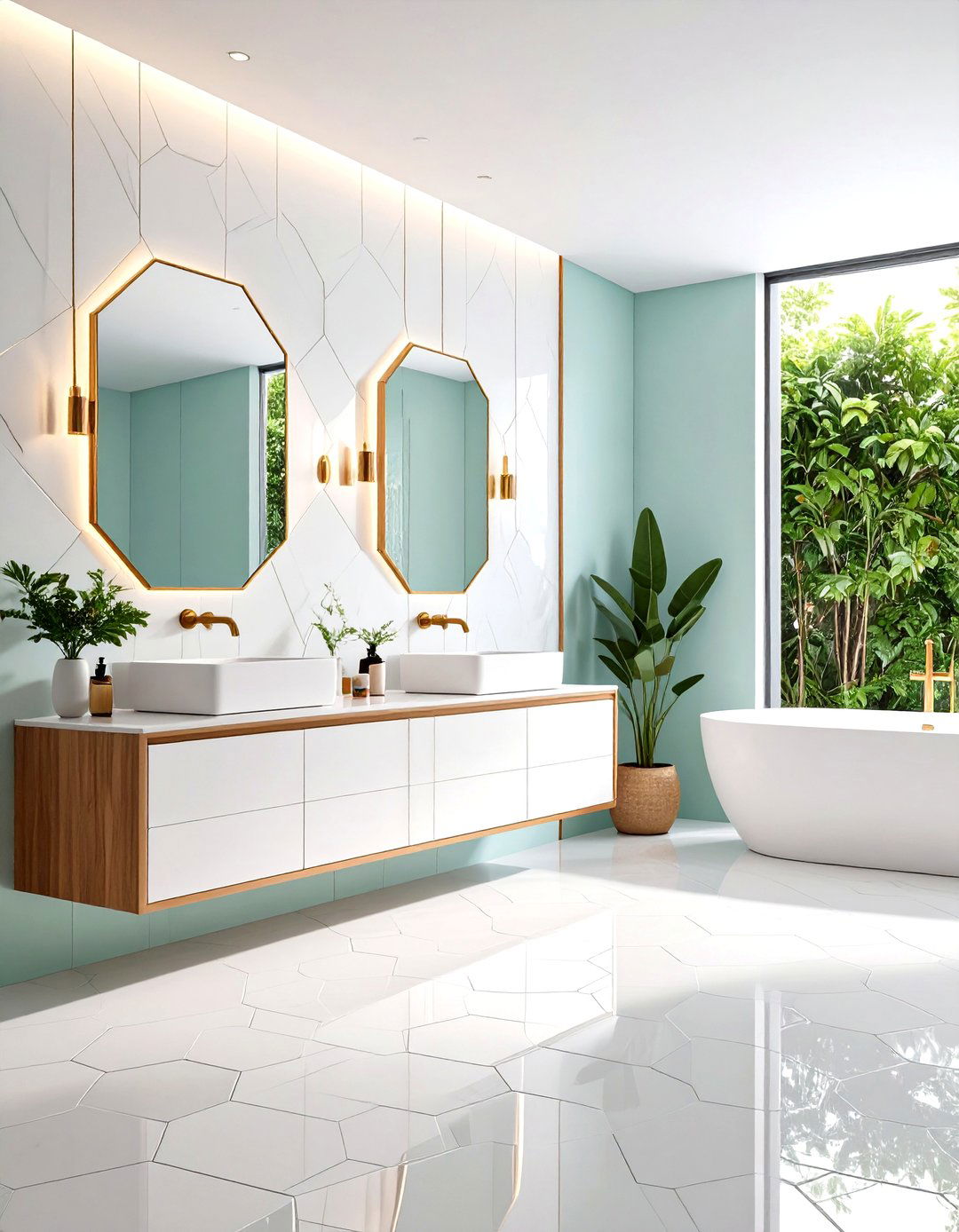 Elongated Hexagon Powder Room Floor Tile - 20 Powder Room Floor Tile Ideas