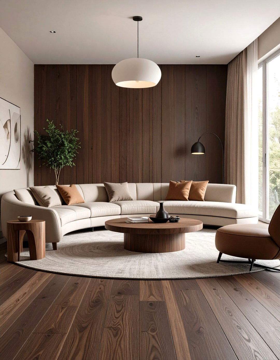 Embrace Curved Seating and Organic Silhouettes - 20 Dark Brown Floor Living Room Ideas