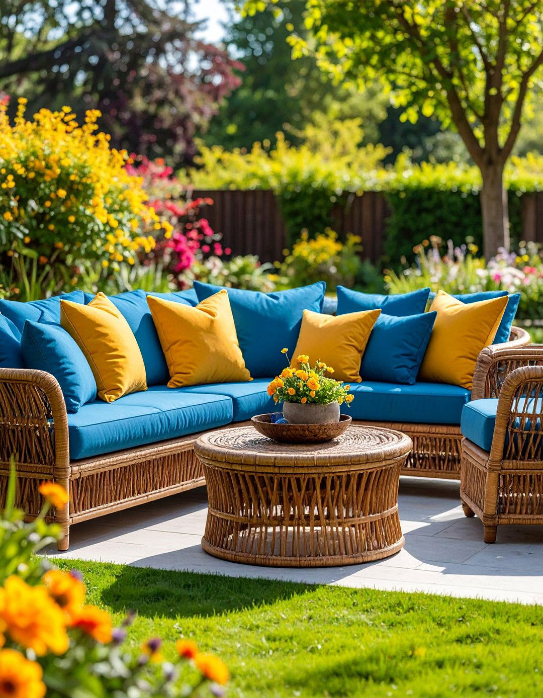 Embrace Rattan Seating with Bold Cushions - 20 Boho Garden Ideas