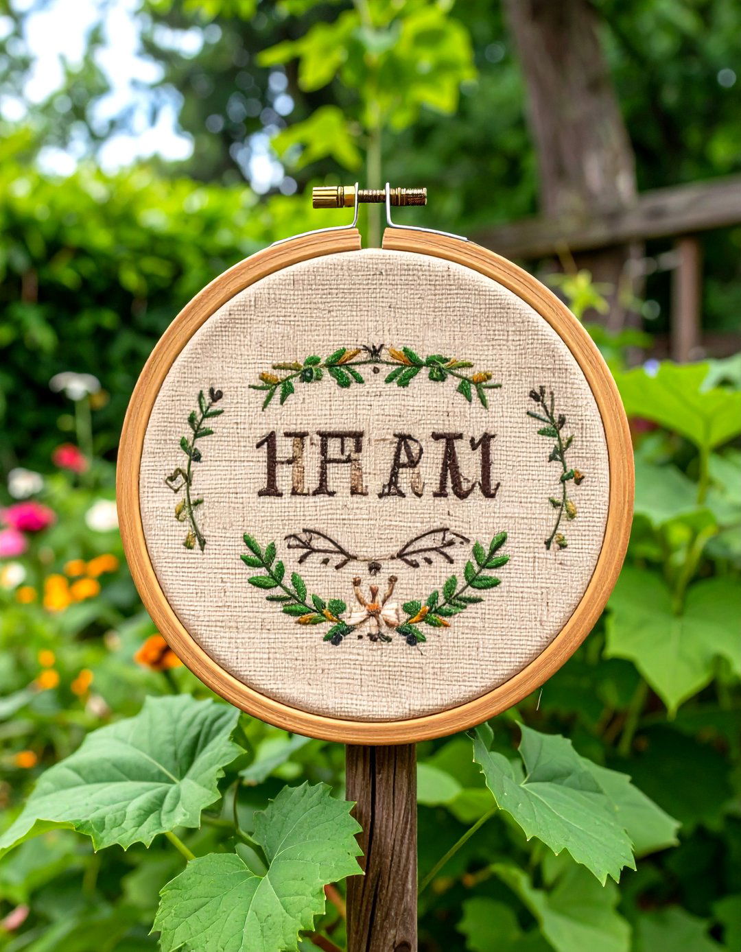 Embroidered Burlap Banner - 20 Garden Sign Ideas
