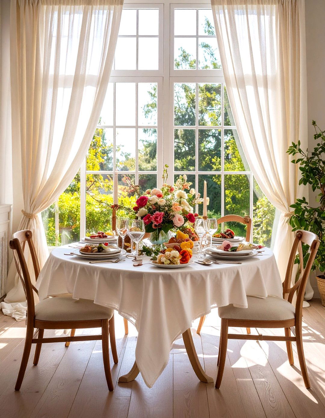 Embroidered Window Sheers Introduce Delicate Pattern - 20 Dining Room Window Treatments
