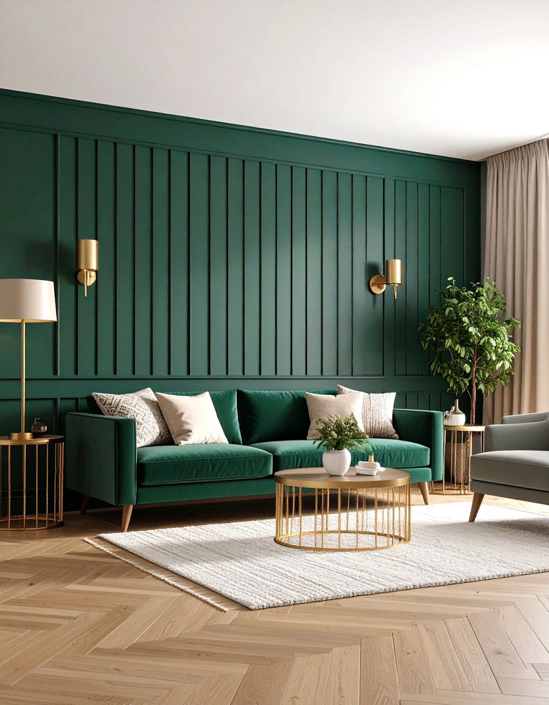 Emerald Board and Batten Green Accent Wall Adds Architecture - 20 Green Accent Wall Ideas