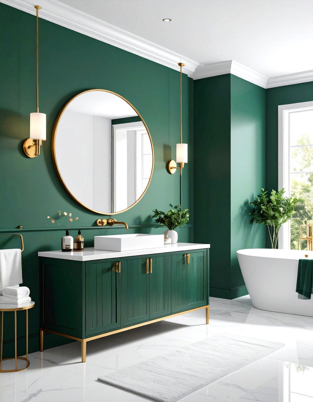 Emerald Green Accent Wall to Spark Hotel Spa Drama - 20 Green Bathroom Ideas