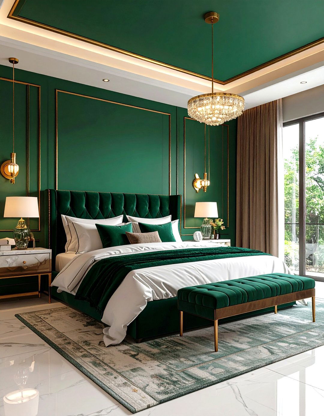 Emerald Green Bedroom Ceiling Creates Jewel Box Luxe - 20 Green Ceiling Ideas