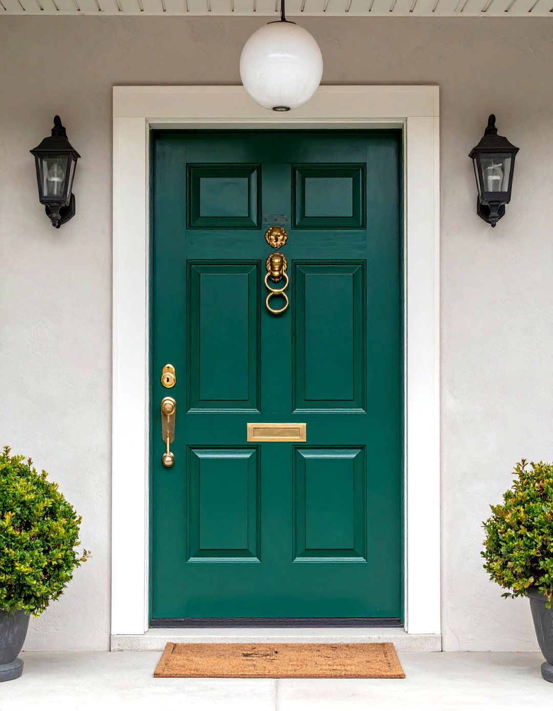 Emerald Green Front Door with Brass Accents - 20 Green Front Door Ideas