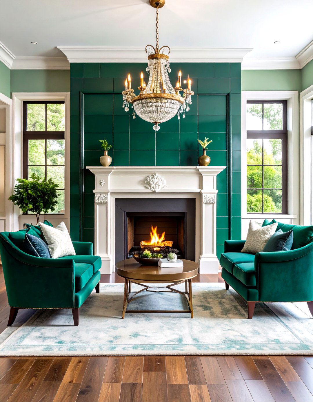 Emerald Green Tile Fireplace Surround - 20 Green Fireplace Ideas
