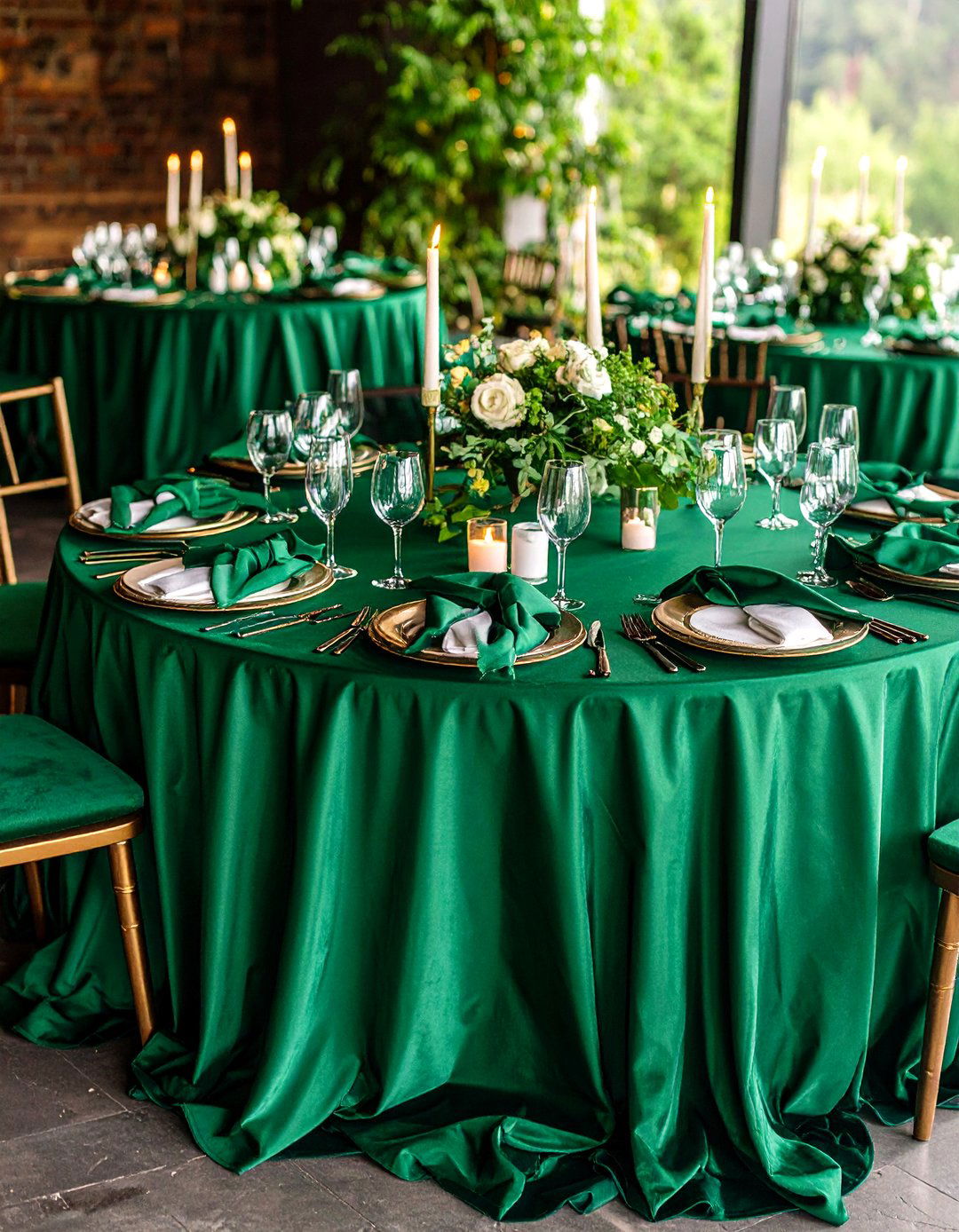 Emerald Green Velvet Tablecloths for Luxe Reception Tables - 20 Emerald Green Wedding Ideas