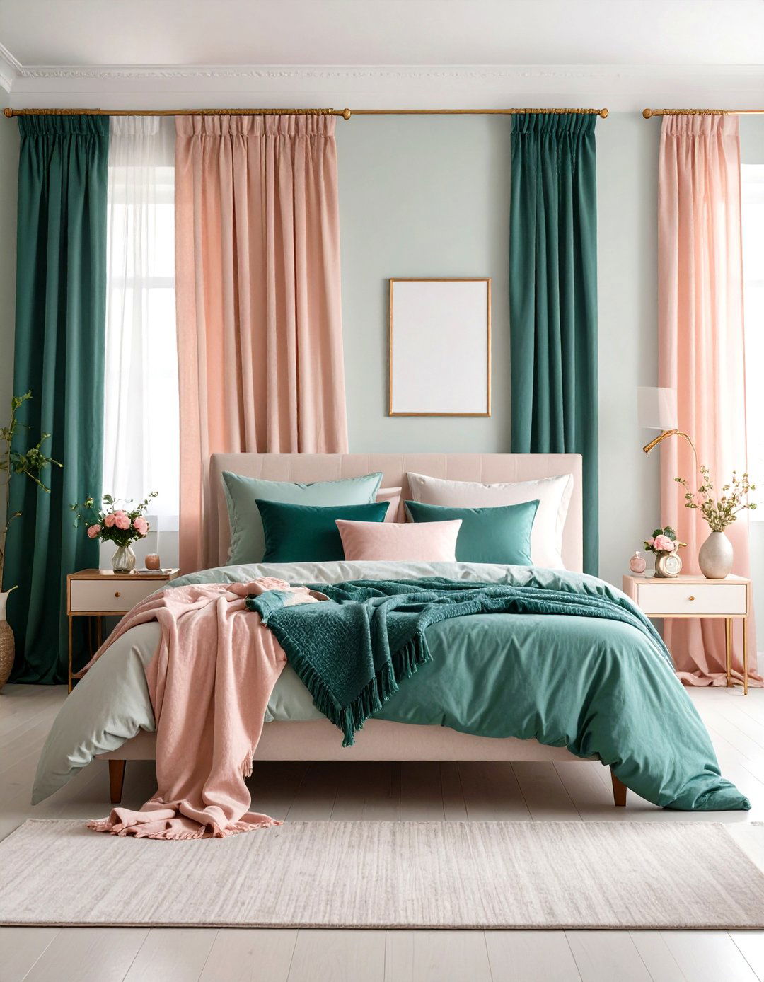Emerald Green and Blush Pink Harmony - 20 Emerald Green Bedroom Ideas