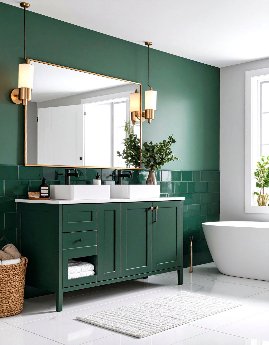 Emerald Subway Green Tile Bathroom Accent Wall - 20 Green Tile Bathroom Ideas