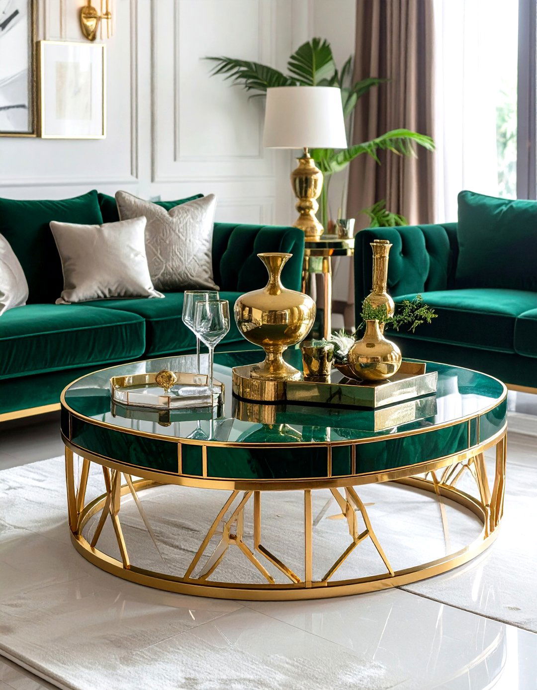Emerald and Gold Art Deco Coffee Table - 20 Emerald Green and Gold Living Room Ideas