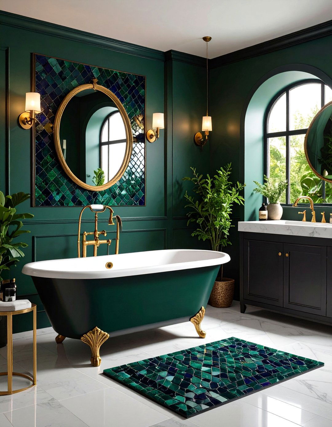 Emerald or Sapphire Tile Insets Add Jewel Tone Richness - 20 Dark Bathroom Ideas