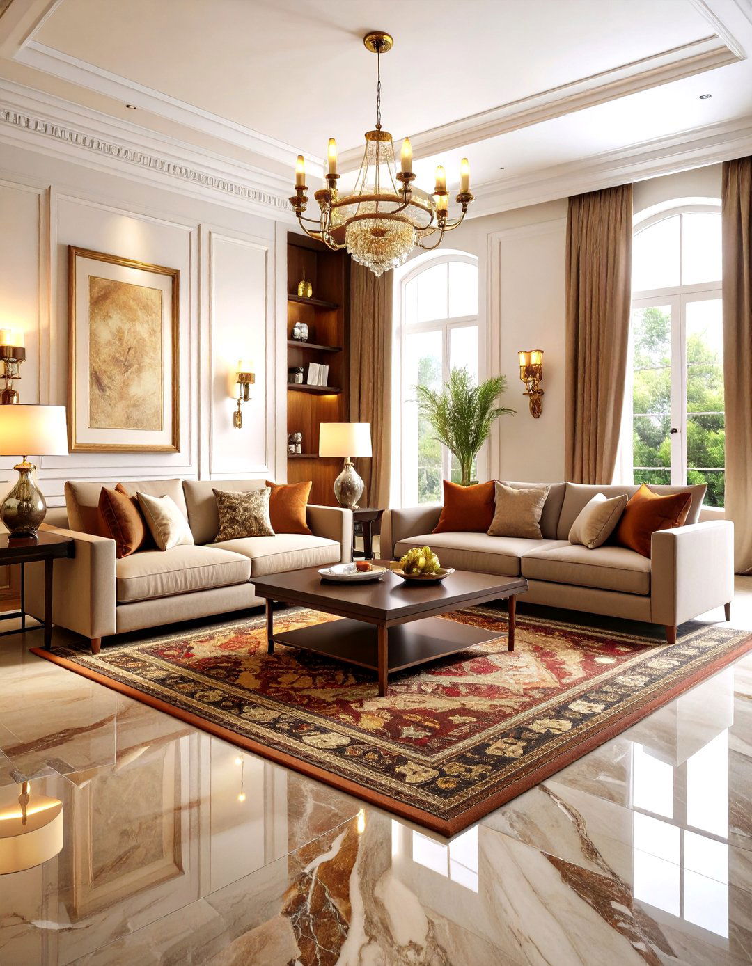 Emperador Dark Cozy Luxe - 20 Marble Floor Living Room Ideas