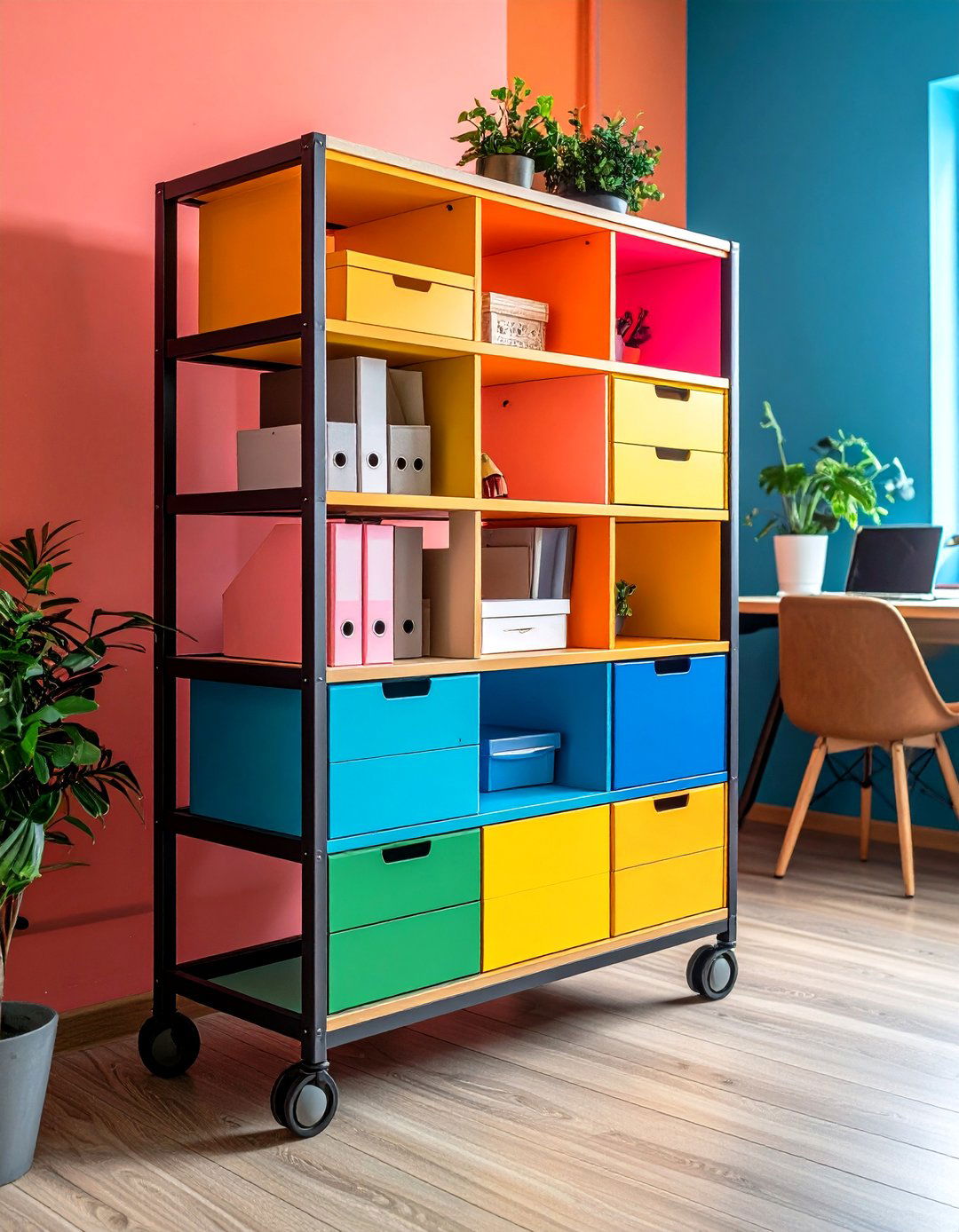 Employ a Rolling Cart as Mobile Storage - 20 Small Home Office Ideas