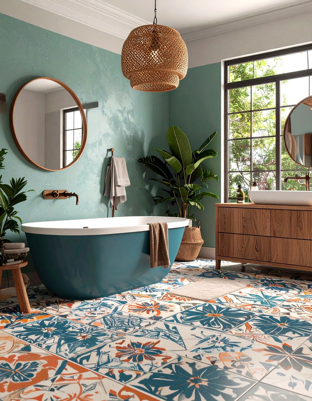 Encaustic Cement Tiles - 20 Small Bathroom Flooring Ideas