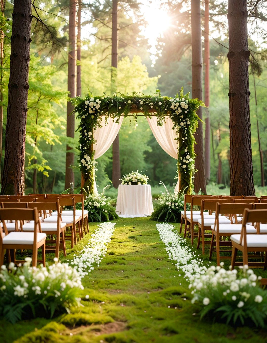 Enchanted Forest Wedding Altar with Moss and Fern Installations - 20 Wedding Altar Ideas