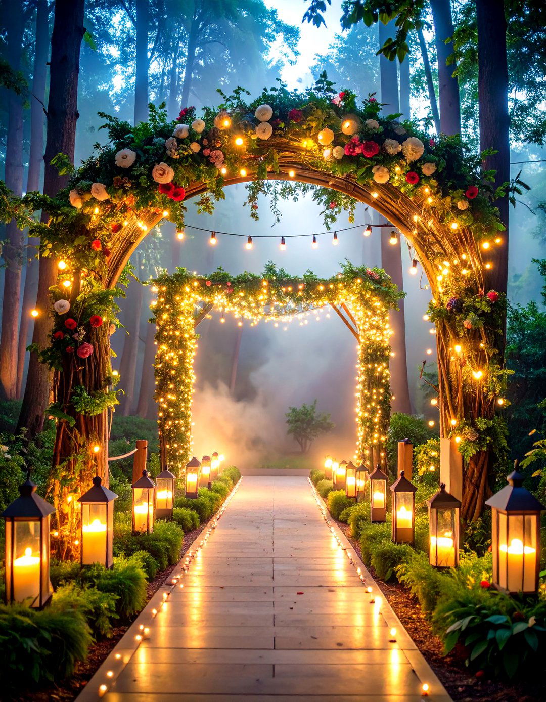 Enchanted Forest Wedding Entrance Through Illuminated Archway - 20 Wedding Entrance Ideas