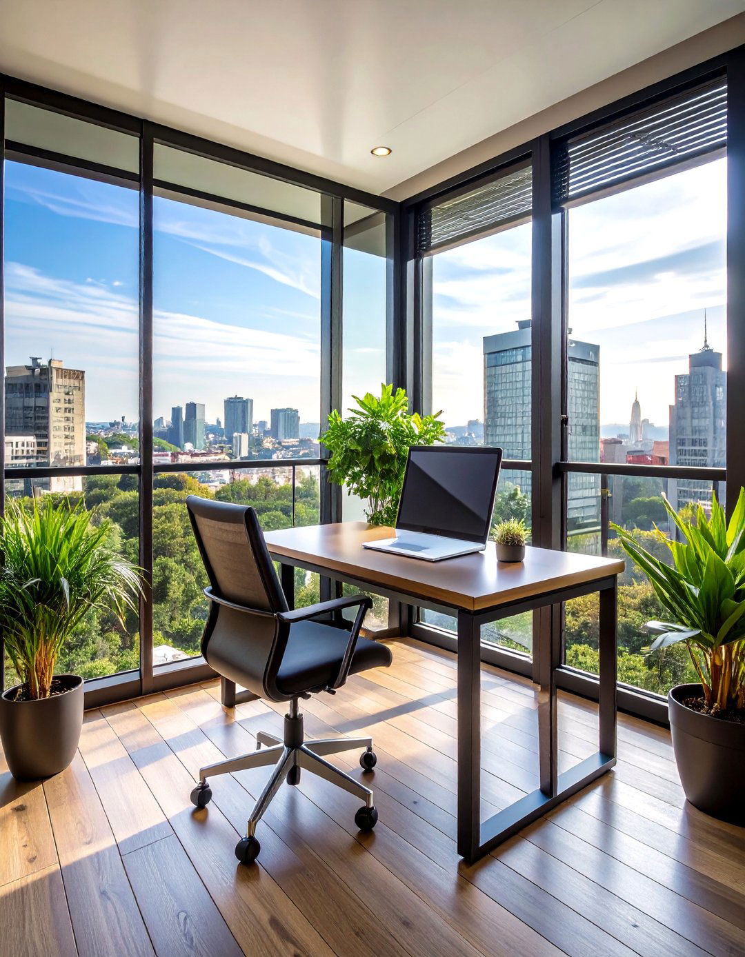 Enclosed Balcony Office with Glass Panels - 20 Balcony Office Ideas