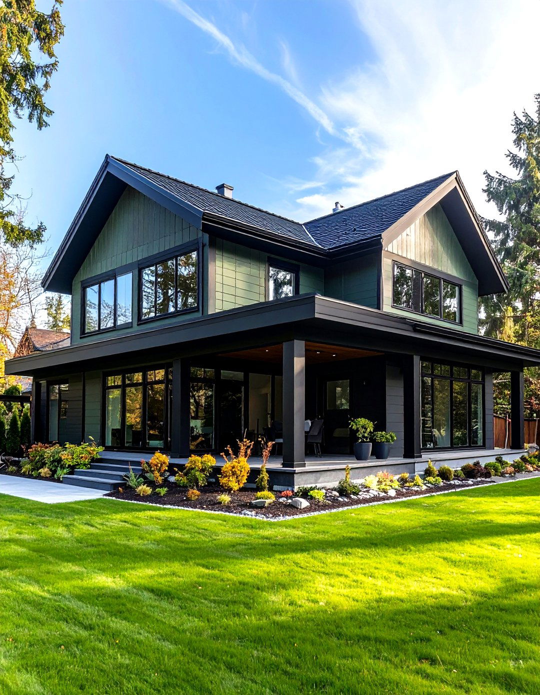 Energy Smart Green House Exterior With Strategic Black Trim - 20 Green House Exterior With Black Trim