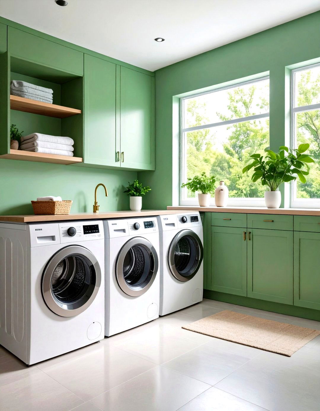 Energy Smart Machines Keep the Green in Green Laundry Room - 20 Green Laundry Room Ideas
