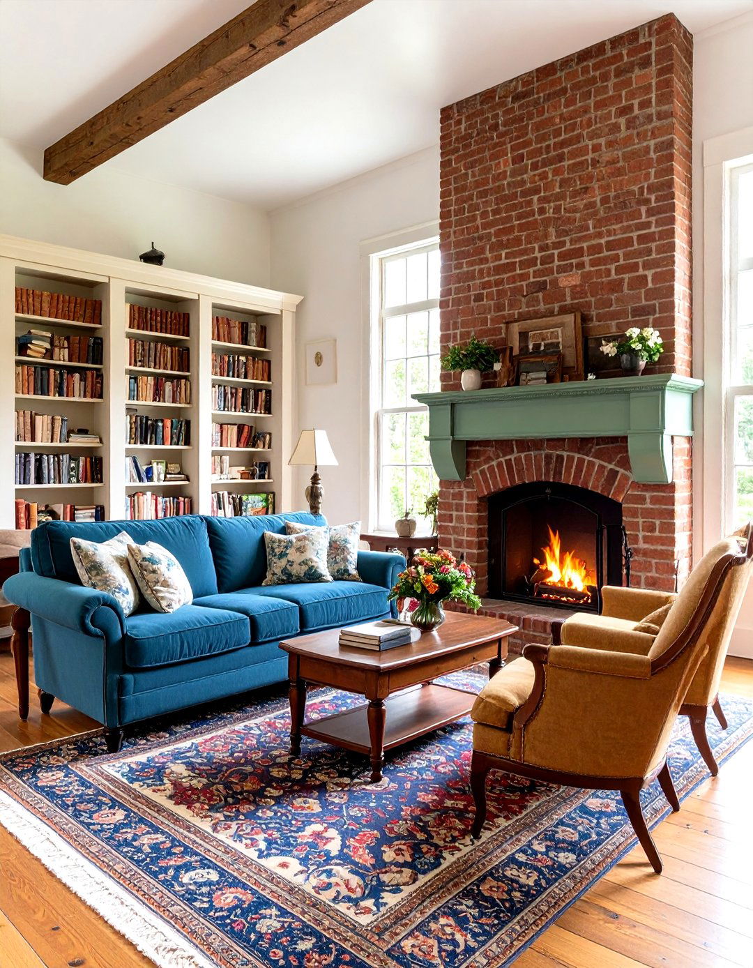 English Cottage Rustic Living Room With a Brick Fireplace - 20 Rustic Living Room With a Brick Fireplace Ideas