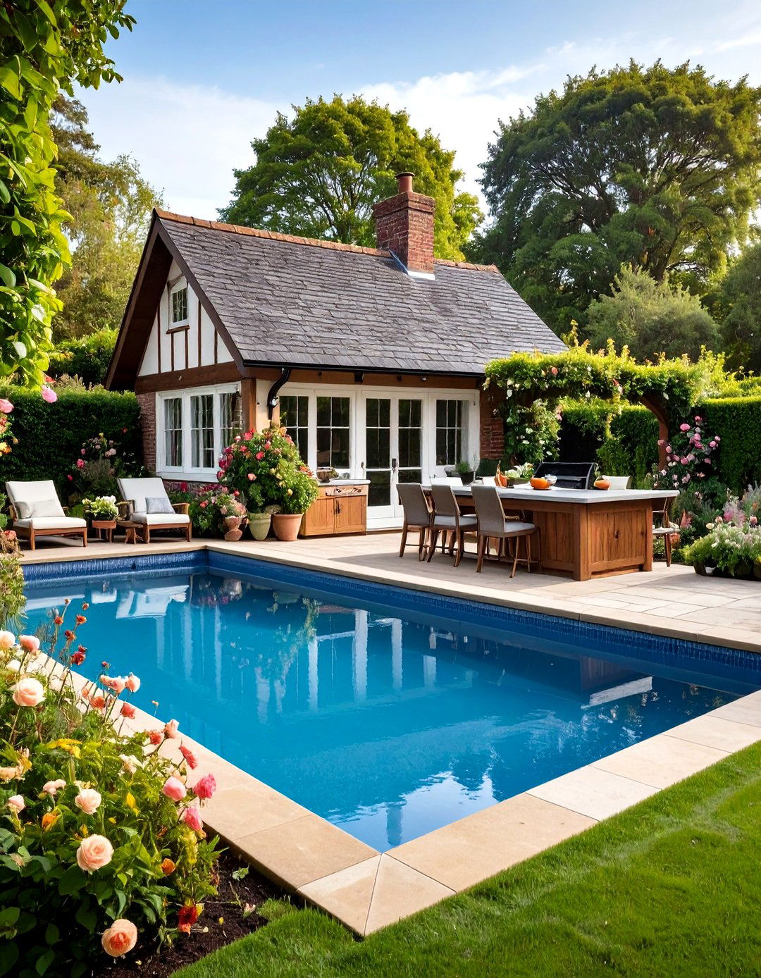 English Country Pool House With Outdoor Kitchen - 20 Pool House With Outdoor Kitchen Ideas