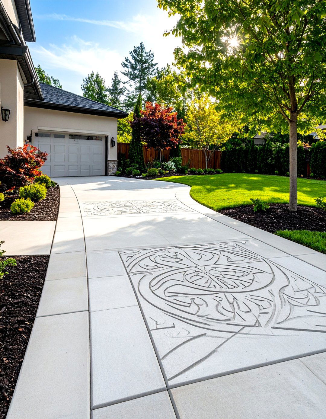 Engraved Pattern Concrete Driveway - 20 Concrete Driveway Ideas