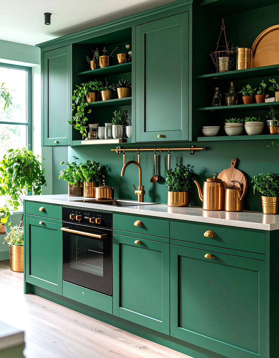 Enhance Forest Green with Lush Indoor Plants - 20 Forest Green Kitchen Ideas