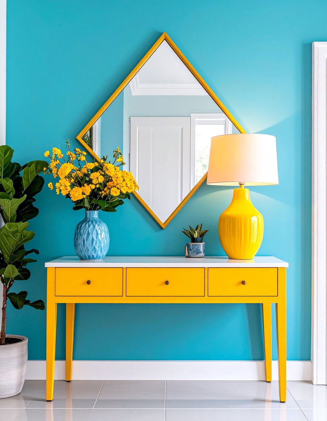 Entry Table Mirror Lamp Triangle - 20 Entry Table Decor Ideas
