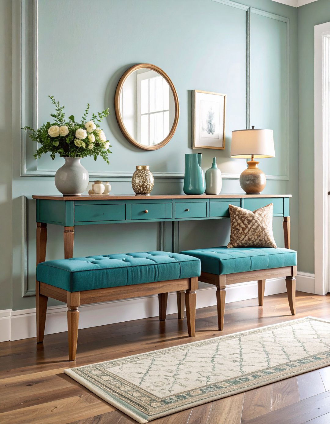 Entry Table Plus Shoe Bench Duo - 20 Entry Table Decor Ideas