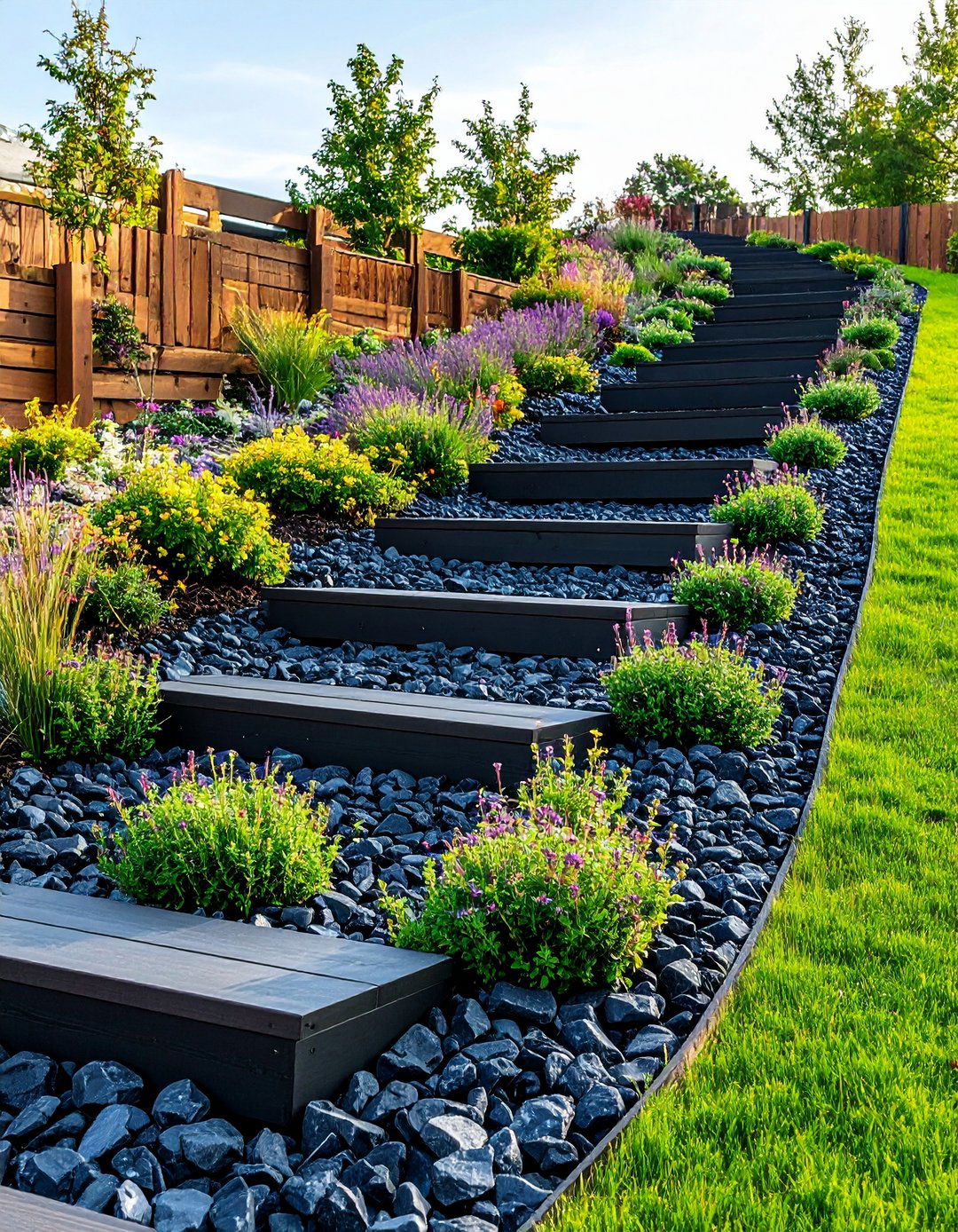 Erosion Proof Armor on Gentle Slopes - 20 Black River Rock Landscaping Ideas