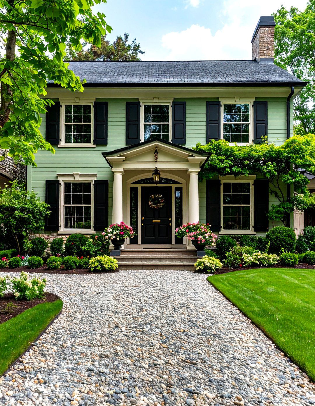 Essex Green Plus Satin Brass Hardware - 20 Dark Green Exterior Paint Color Schemes