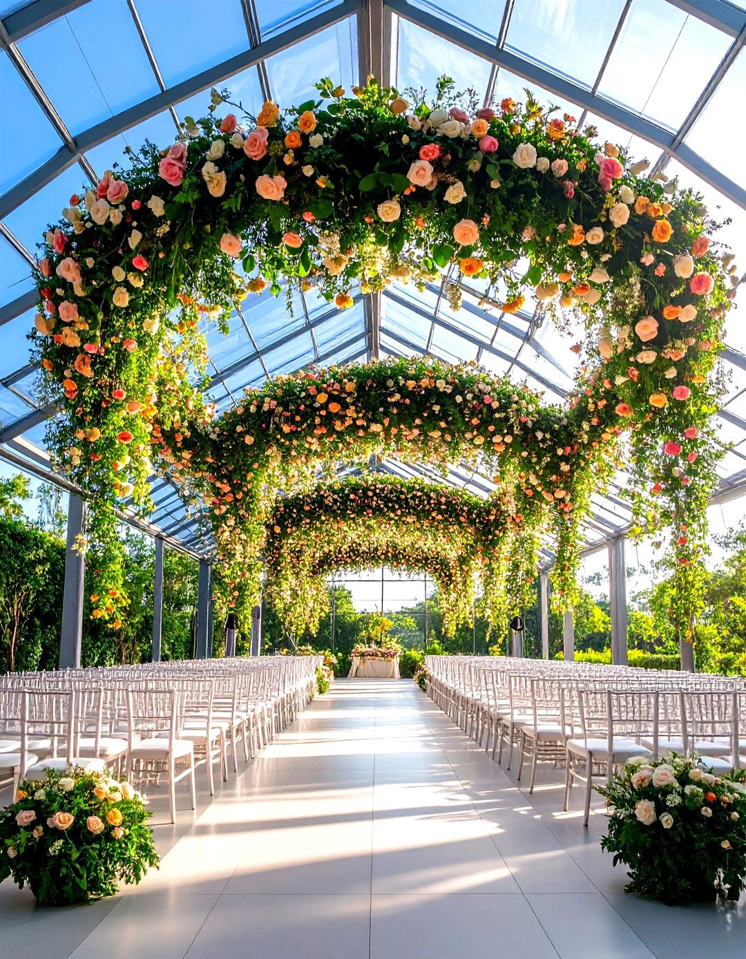 Ethereal Wedding Backdrop with Suspended Floral Installations - 20 Wedding Backdrop Ideas