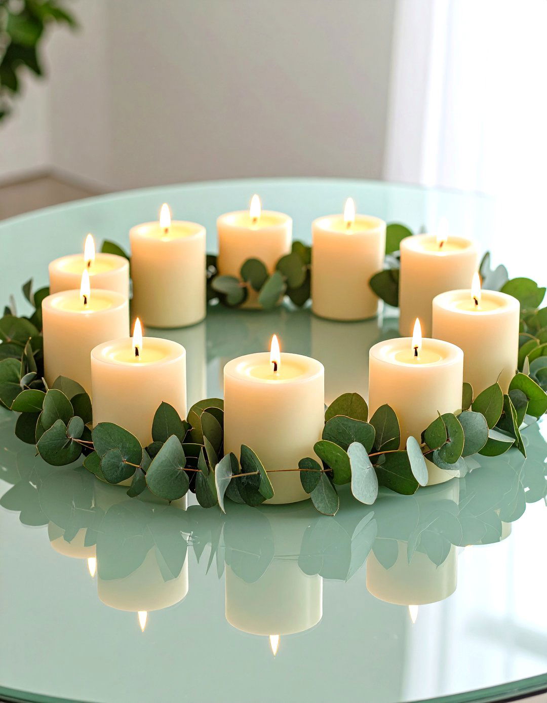 Eucalyptus Crown Centerpieces with Multiple Candles - 20 Eucalyptus Wedding Centerpieces