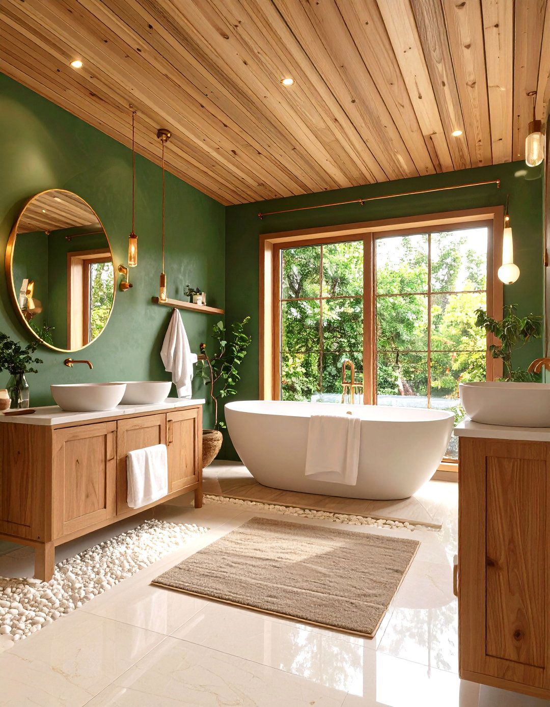 Eucalyptus Green Spa Bathroom with Subtle Gold - 20 Green and Gold Bathroom Ideas